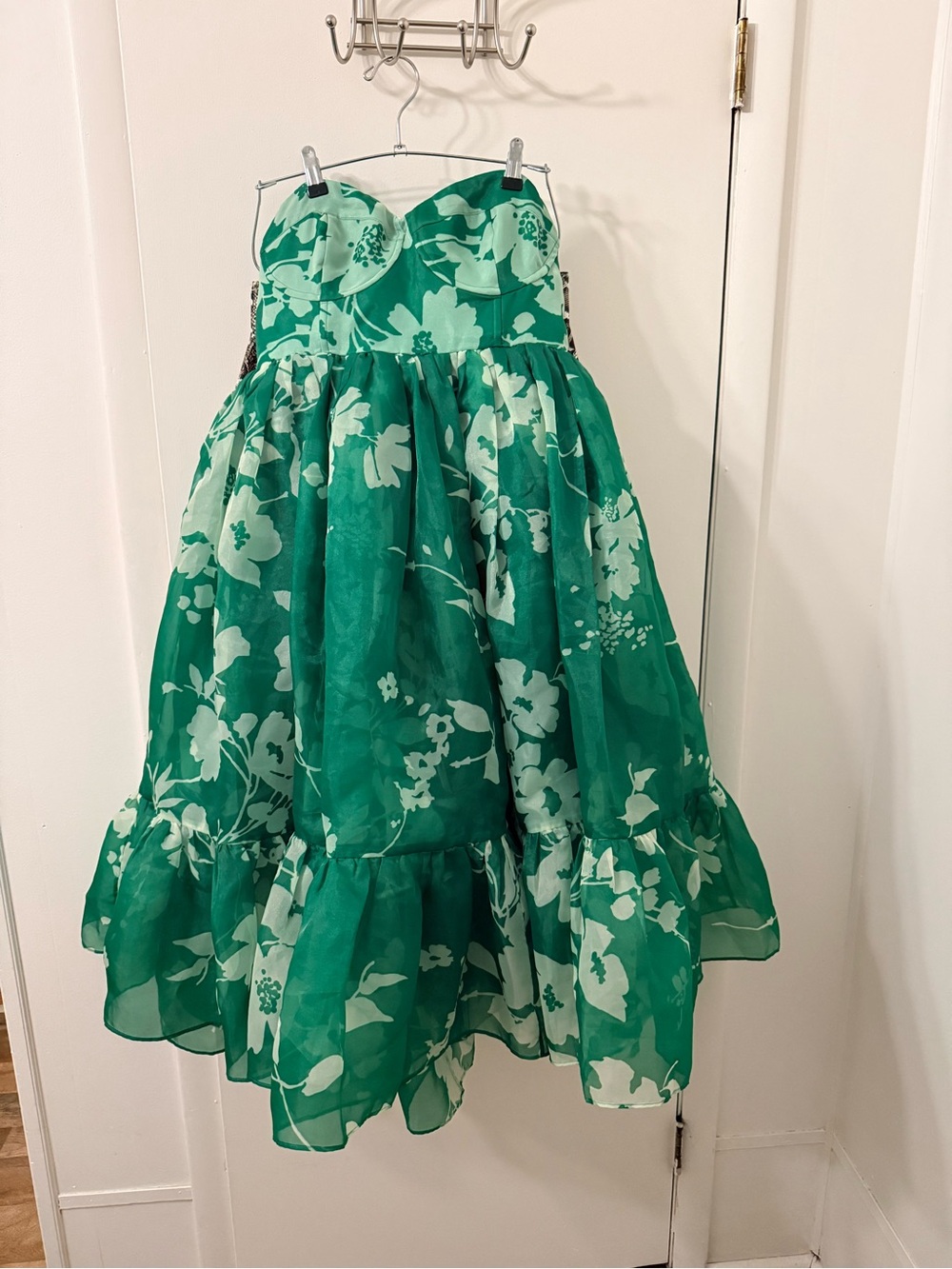 Selkie Green Floral Strapless Midi Dress - Picture 1 of 6